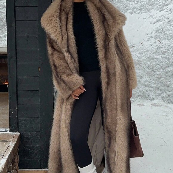 Luxury Collection Brown Streetwear style faux fur coat full length Long Jacket - Picture 7 of 8